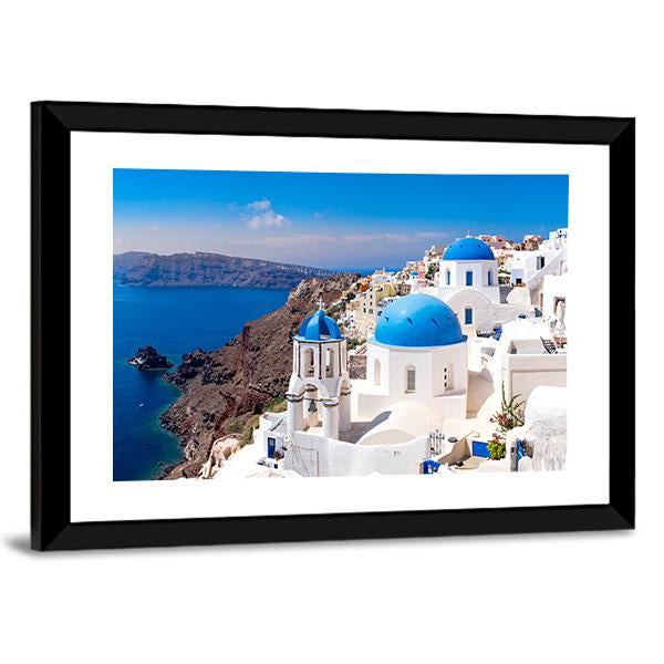 Island In Oia Santorini Canvas Wall Art-5 Horizontal-Gallery Wrap-22" x 12"-Tiaracle