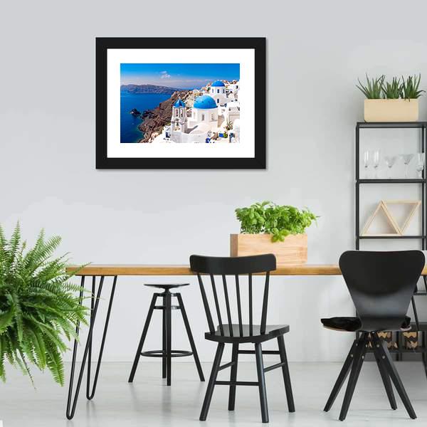 Island In Oia Santorini Canvas Wall Art-5 Horizontal-Gallery Wrap-22" x 12"-Tiaracle
