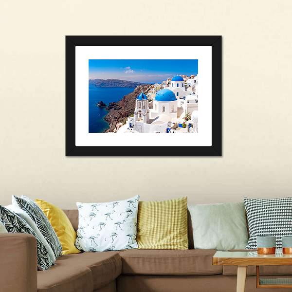 Island In Oia Santorini Canvas Wall Art-5 Horizontal-Gallery Wrap-22" x 12"-Tiaracle