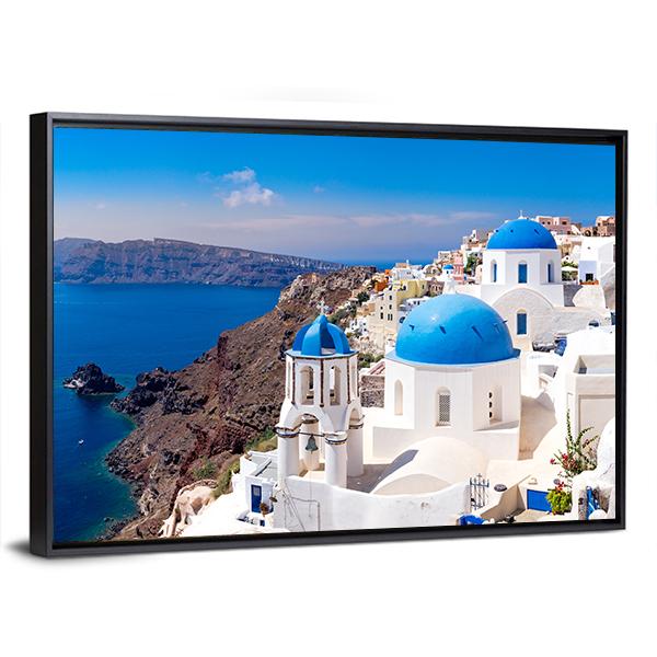 Island In Oia Santorini Canvas Wall Art-5 Horizontal-Gallery Wrap-22" x 12"-Tiaracle