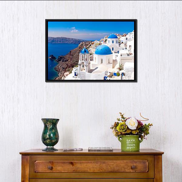 Island In Oia Santorini Panoramic Canvas Wall Art-1 Piece-36" x 12"-Tiaracle