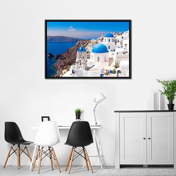 Island In Oia Santorini Panoramic Canvas Wall Art-1 Piece-36" x 12"-Tiaracle