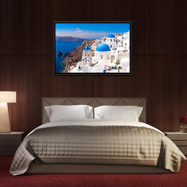 Island In Oia Santorini Panoramic Canvas Wall Art-1 Piece-36" x 12"-Tiaracle