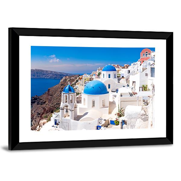 Island In Oia Santorini Panoramic Canvas Wall Art-1 Piece-36" x 12"-Tiaracle