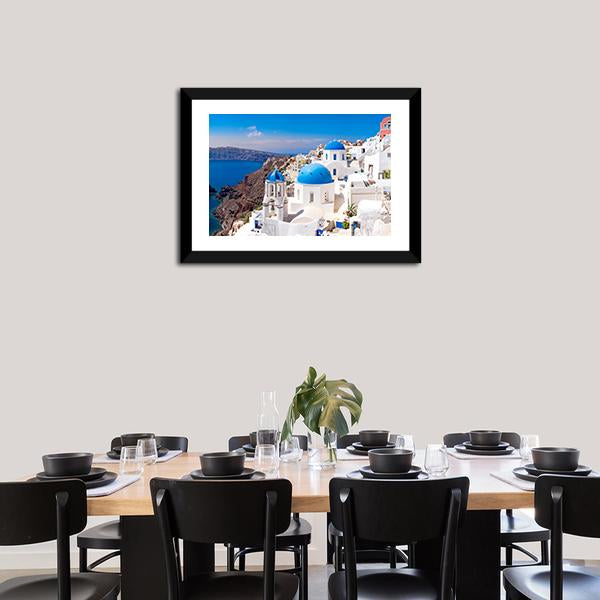 Island In Oia Santorini Panoramic Canvas Wall Art-1 Piece-36" x 12"-Tiaracle