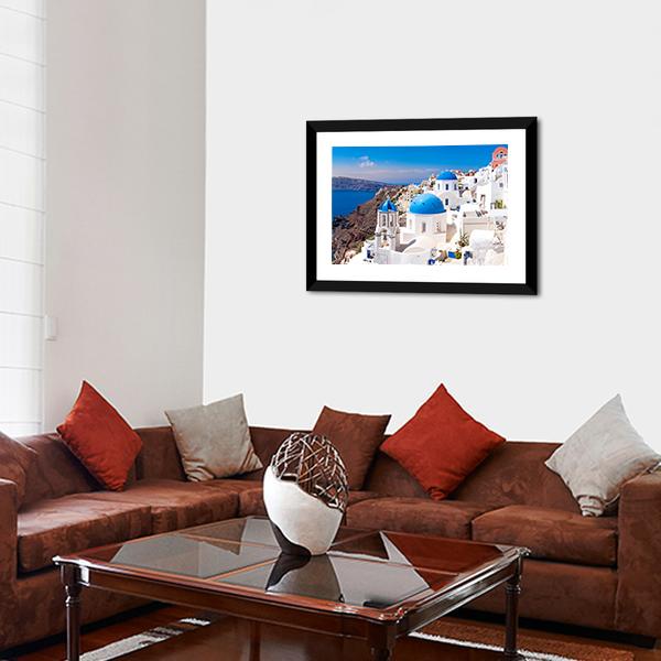 Island In Oia Santorini Panoramic Canvas Wall Art-1 Piece-36" x 12"-Tiaracle