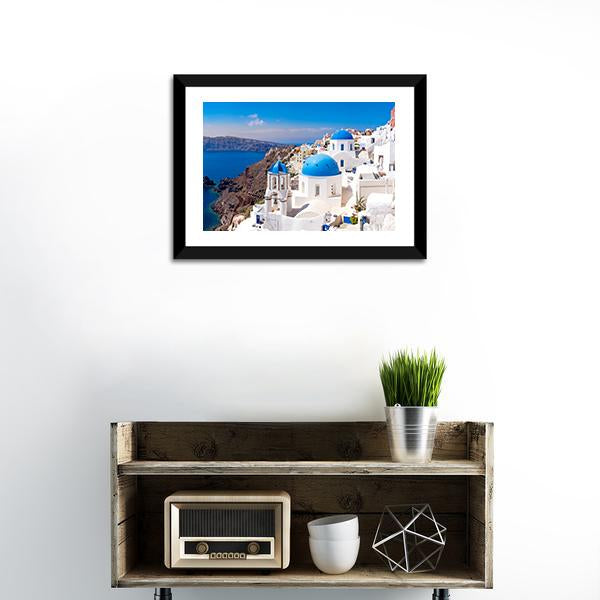 Island In Oia Santorini Panoramic Canvas Wall Art-1 Piece-36" x 12"-Tiaracle