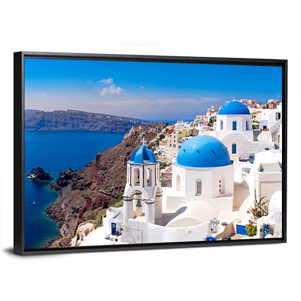 Island In Oia Santorini Panoramic Canvas Wall Art-1 Piece-36" x 12"-Tiaracle