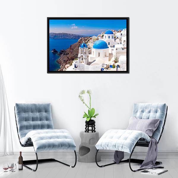 Island In Oia Santorini Panoramic Canvas Wall Art-1 Piece-36" x 12"-Tiaracle