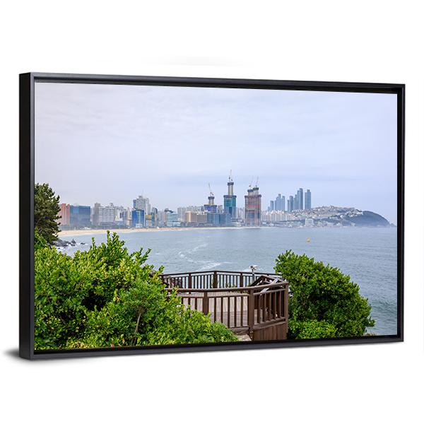 Island of Camellias In Busan Canvas Wall Art-3 Horizontal-Gallery Wrap-25" x 16"-Tiaracle