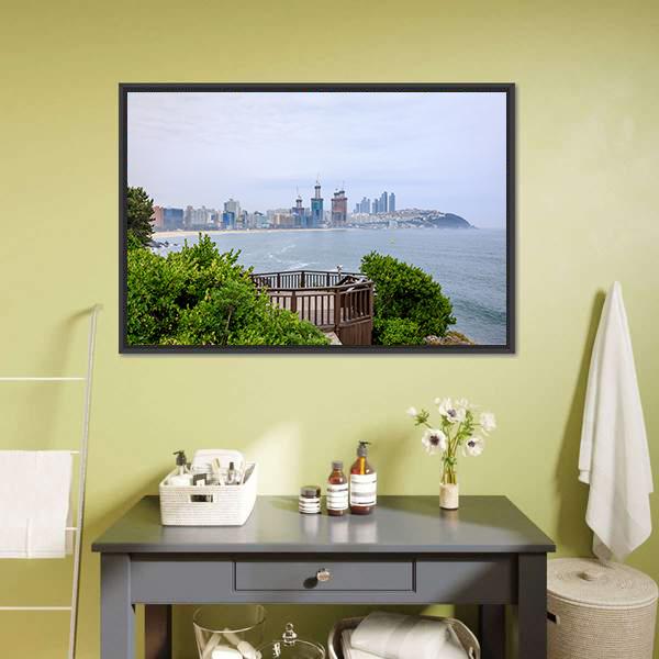 Island of Camellias In Busan Canvas Wall Art-1 Piece-Floating Frame-24" x 16"-Tiaracle