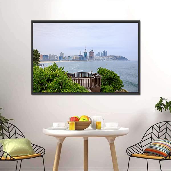 Island of Camellias In Busan Canvas Wall Art-3 Horizontal-Gallery Wrap-25" x 16"-Tiaracle