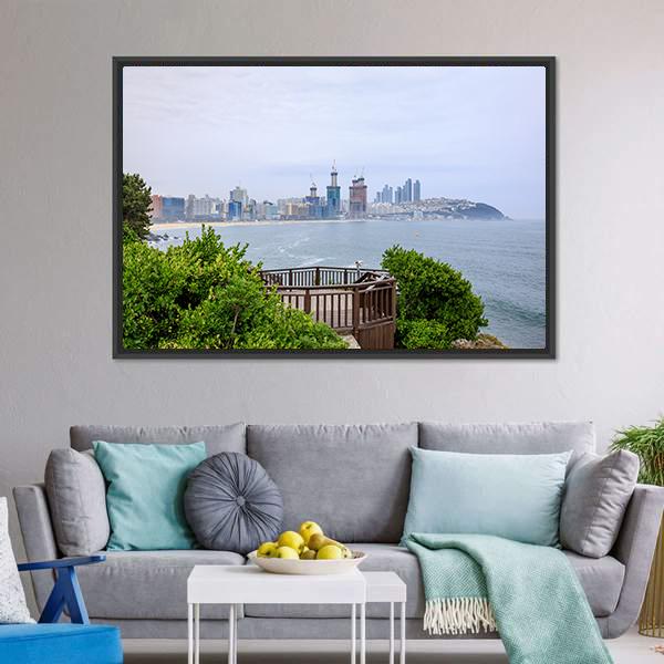 Island of Camellias In Busan Canvas Wall Art-3 Horizontal-Gallery Wrap-25" x 16"-Tiaracle
