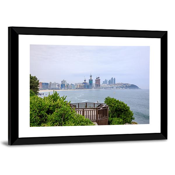 Island of Camellias In Busan Canvas Wall Art-3 Horizontal-Gallery Wrap-25" x 16"-Tiaracle