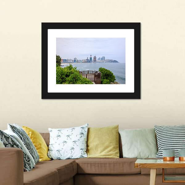 Island of Camellias In Busan Canvas Wall Art-3 Horizontal-Gallery Wrap-25" x 16"-Tiaracle