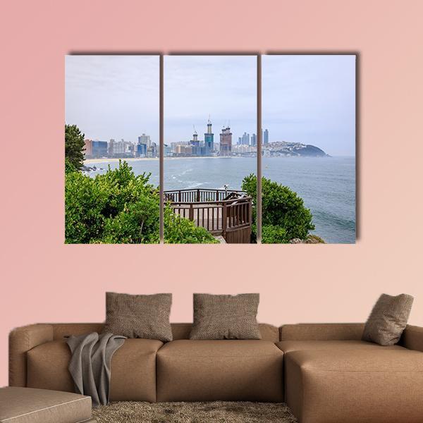 Island of Camellias In Busan Canvas Wall Art-3 Horizontal-Gallery Wrap-25" x 16"-Tiaracle