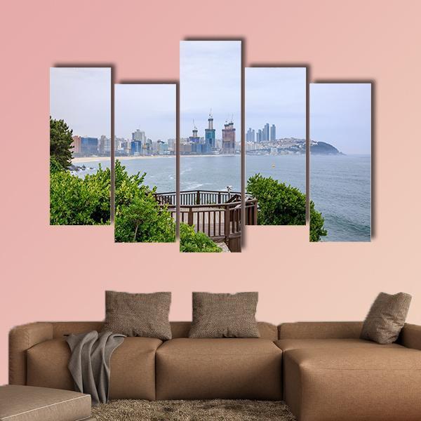 Island of Camellias In Busan Canvas Wall Art-5 Pop-Gallery Wrap-47" x 32"-Tiaracle