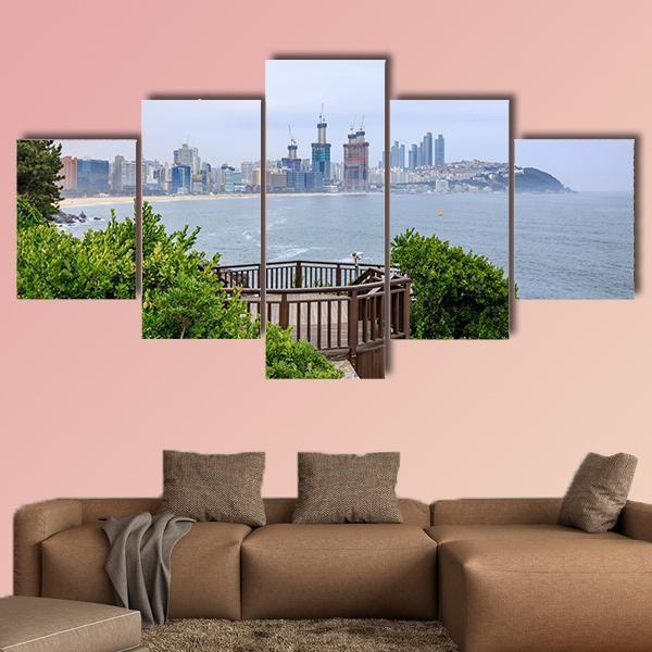 Island of Camellias In Busan Canvas Wall Art-5 Star-Gallery Wrap-62" x 32"-Tiaracle