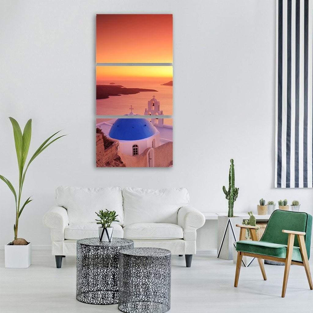 Island Of Santorini Vertical Canvas Wall Art-3 Vertical-Gallery Wrap-12" x 25"-Tiaracle