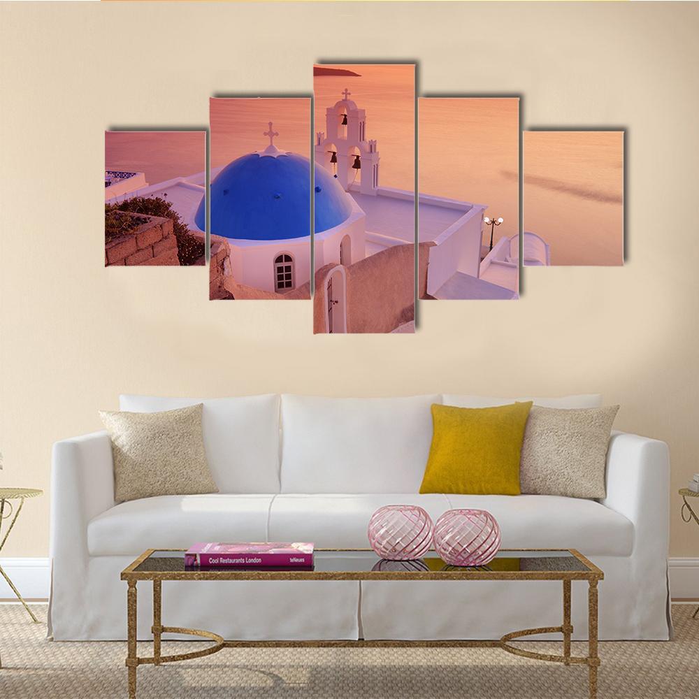 Island Of Santorini Canvas Wall Art-5 Star-Gallery Wrap-62" x 32"-Tiaracle