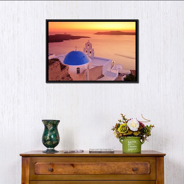 Island Of Santorini Canvas Wall Art-1 Piece-Floating Frame-24" x 16"-Tiaracle