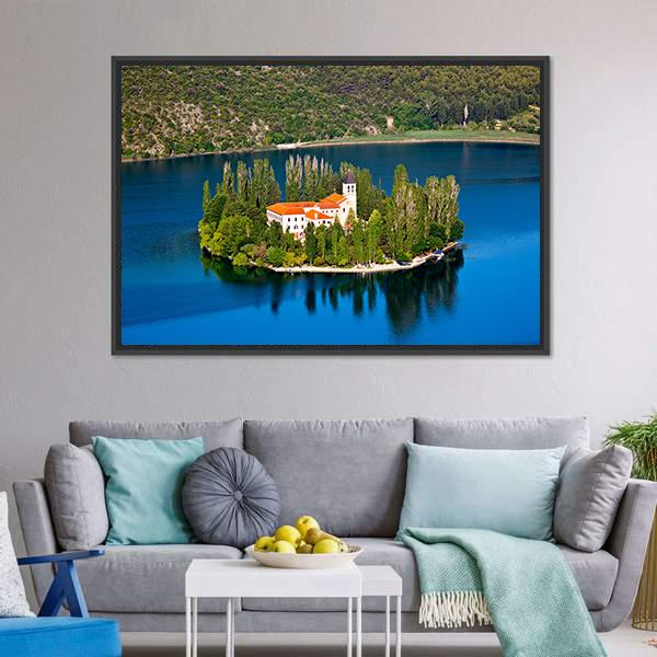 Island On River Krka Canvas Wall Art-3 Horizontal-Gallery Wrap-25" x 16"-Tiaracle