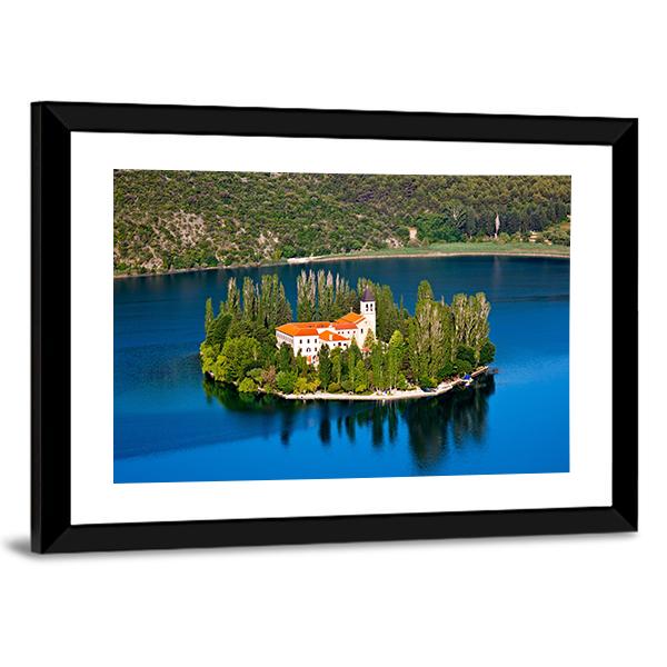 Island On River Krka Canvas Wall Art-3 Horizontal-Gallery Wrap-25" x 16"-Tiaracle