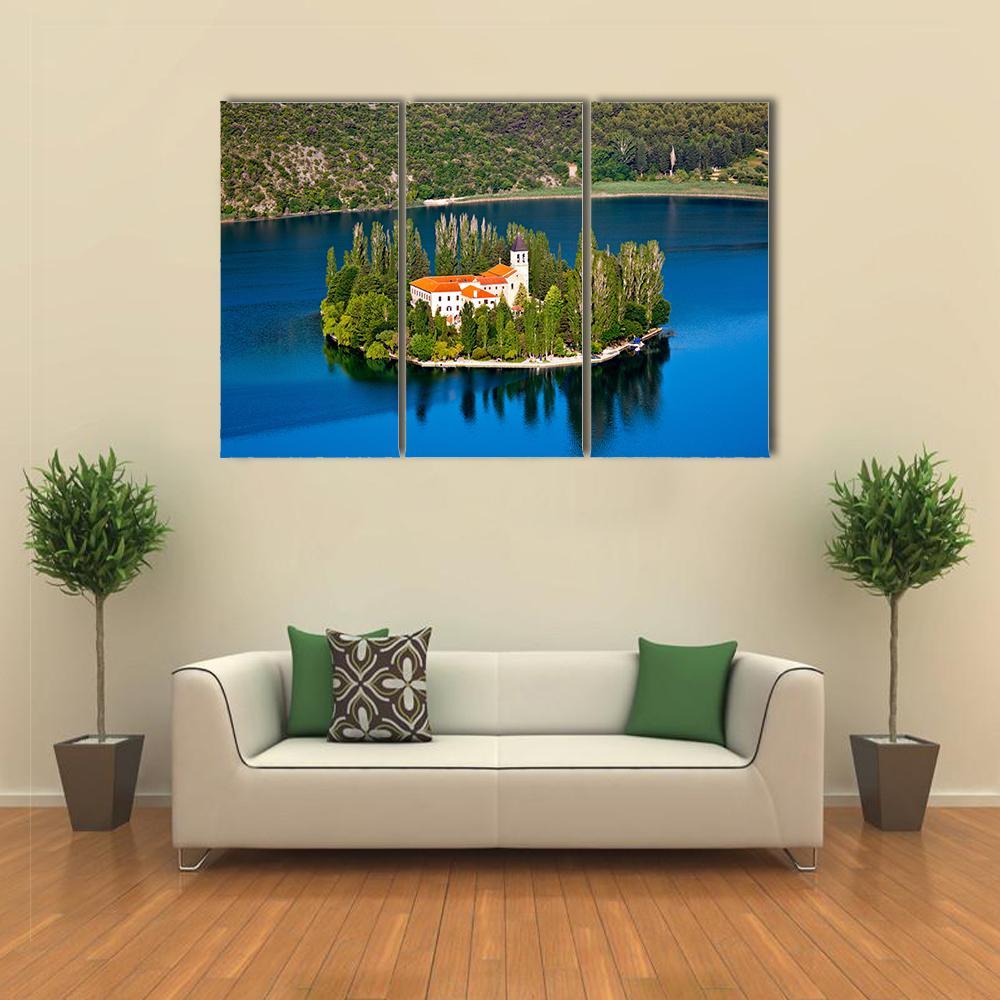 Island On River Krka Canvas Wall Art-3 Horizontal-Gallery Wrap-37" x 24"-Tiaracle