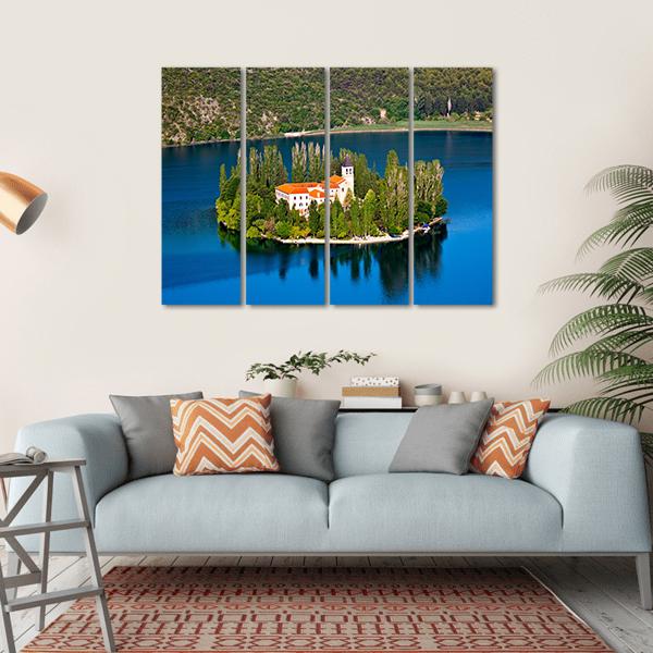 Island On River Krka Canvas Wall Art-4 Horizontal-Gallery Wrap-34" x 24"-Tiaracle