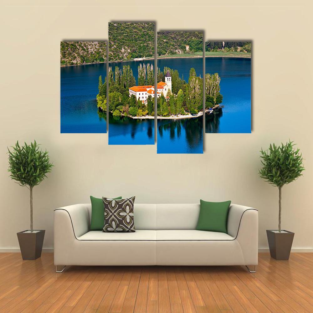 Island On River Krka Canvas Wall Art-4 Pop-Gallery Wrap-50&quot; x 32&quot;-Tiaracle