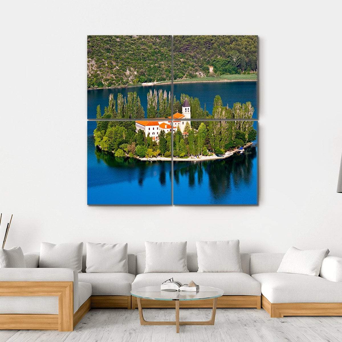 Island On River Krka Canvas Wall Art-4 Square-Gallery Wrap-17" x 17"-Tiaracle