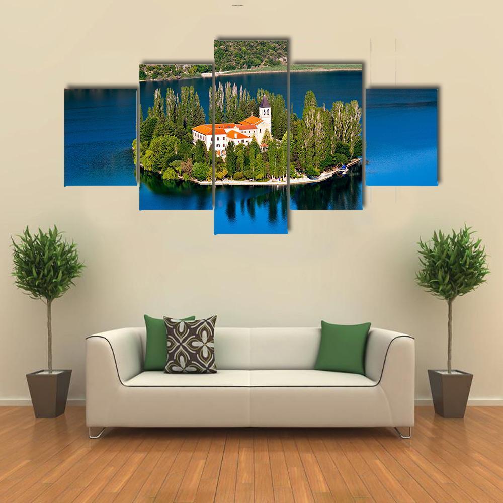 Island On River Krka Canvas Wall Art-3 Horizontal-Gallery Wrap-37" x 24"-Tiaracle