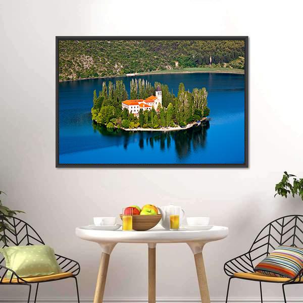 Island On River Krka Canvas Wall Art-1 Piece-Floating Frame-24" x 16"-Tiaracle