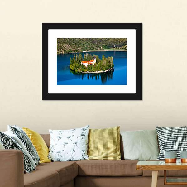 Island On River Krka Canvas Wall Art-1 Piece-Framed Print-20" x 16"-Tiaracle
