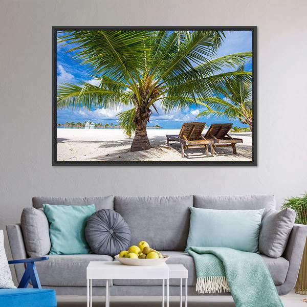Island View From Palm Tree Canvas Wall Art-3 Horizontal-Gallery Wrap-25" x 16"-Tiaracle