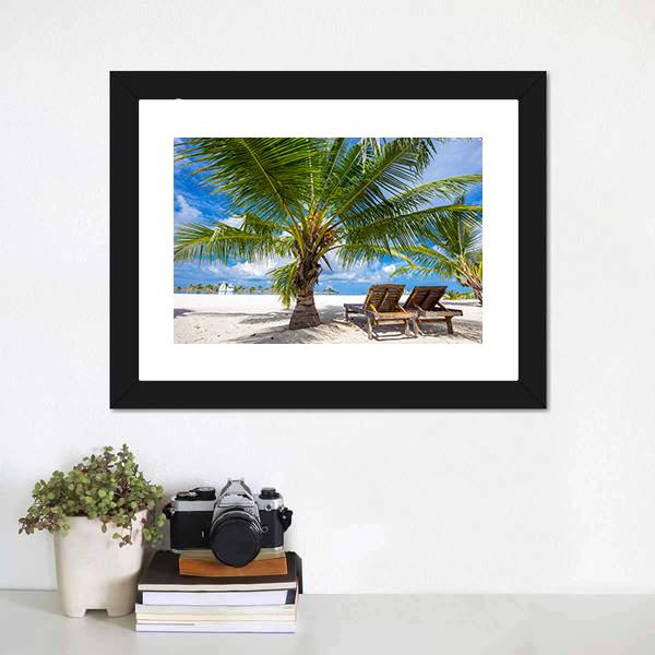 Island View From Palm Tree Canvas Wall Art-1 Piece-Framed Print-20" x 16"-Tiaracle