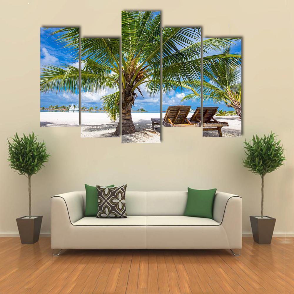 Island View From Palm Tree Canvas Wall Art-5 Pop-Gallery Wrap-47&quot; x 32&quot;-Tiaracle