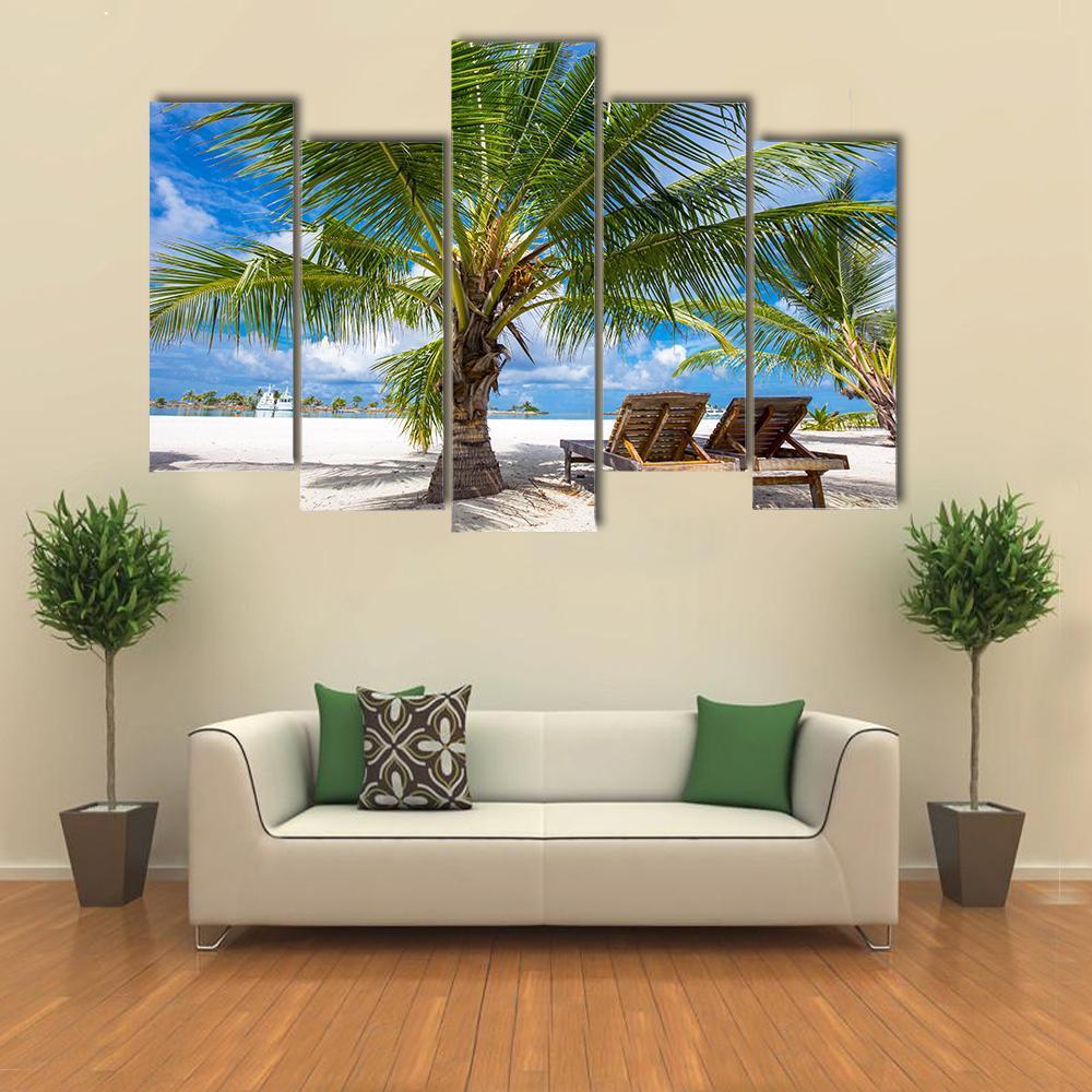 Island View From Palm Tree Canvas Wall Art-5 Pop-Gallery Wrap-47" x 32"-Tiaracle