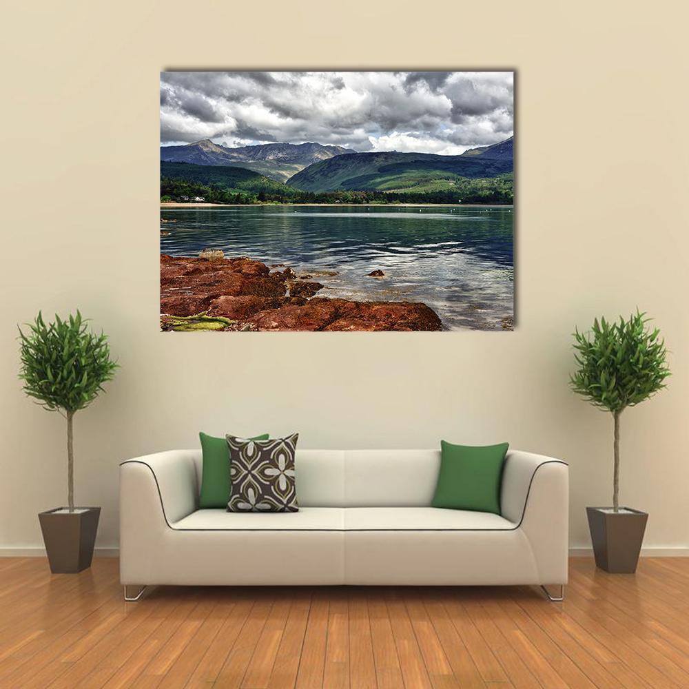 Isle of Arran, Scotland Canvas Wall Art in gray, green and blue, single panel hung on a wall