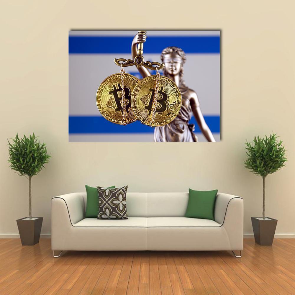 Israel Flag With Bitcoin Canvas Wall Art-1 Piece-Gallery Wrap-36" x 24"-Tiaracle