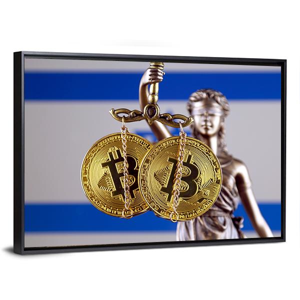 Israel Flag With Bitcoin Canvas Wall Art-3 Horizontal-Gallery Wrap-25" x 16"-Tiaracle