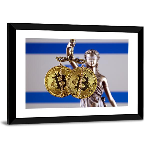 Israel Flag With Bitcoin Canvas Wall Art-3 Horizontal-Gallery Wrap-25" x 16"-Tiaracle