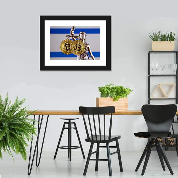 Israel Flag With Bitcoin Canvas Wall Art-3 Horizontal-Gallery Wrap-25" x 16"-Tiaracle