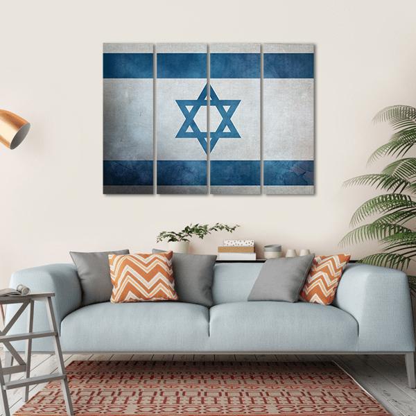 Grunge Israeli Flag Canvas Wall Art-4 Horizontal-Gallery Wrap-34" x 24"-Tiaracle