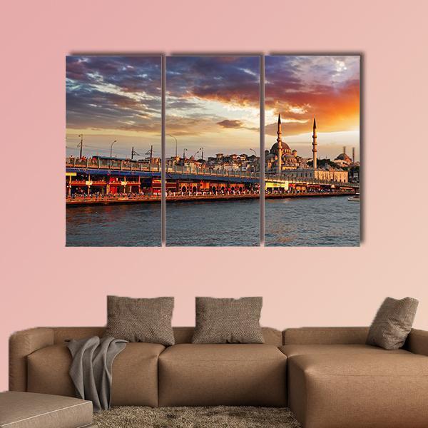 Istanbul At Dramatic Sunset Canvas Wall Art-3 Horizontal-Gallery Wrap-37" x 24"-Tiaracle