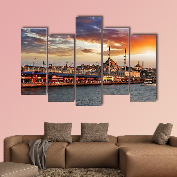 Istanbul At Dramatic Sunset Canvas Wall Art-5 Pop-Gallery Wrap-47" x 32"-Tiaracle