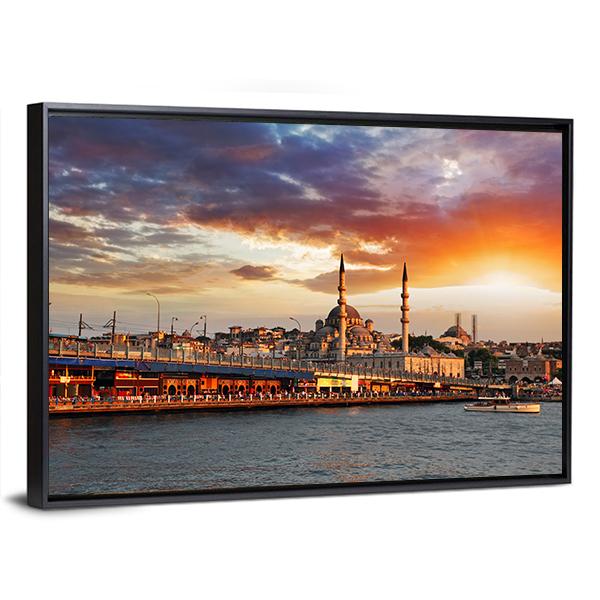 Istanbul At Dramatic Sunset Canvas Wall Art-3 Horizontal-Gallery Wrap-25" x 16"-Tiaracle