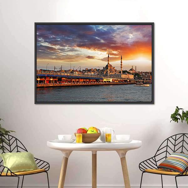 Istanbul At Dramatic Sunset Canvas Wall Art-3 Horizontal-Gallery Wrap-25" x 16"-Tiaracle