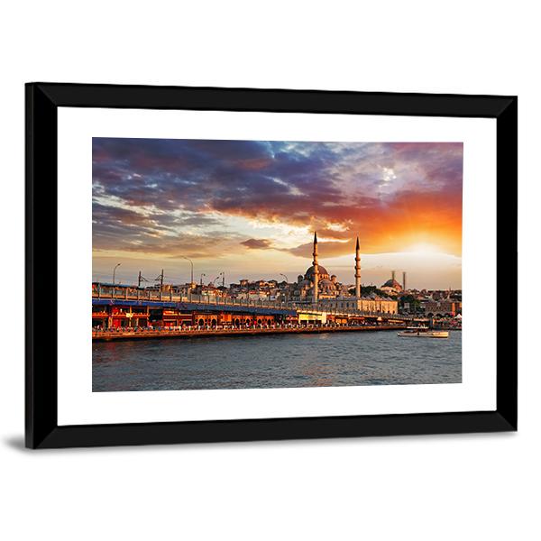 Istanbul At Dramatic Sunset Canvas Wall Art-3 Horizontal-Gallery Wrap-25" x 16"-Tiaracle