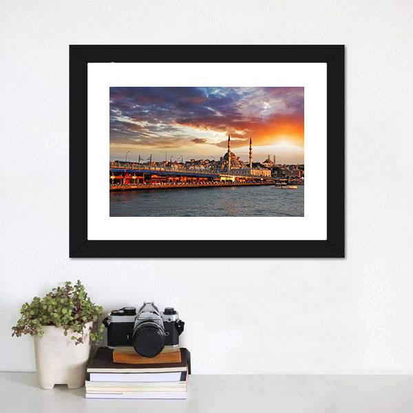 Istanbul At Dramatic Sunset Canvas Wall Art-1 Piece-Framed Print-20" x 16"-Tiaracle
